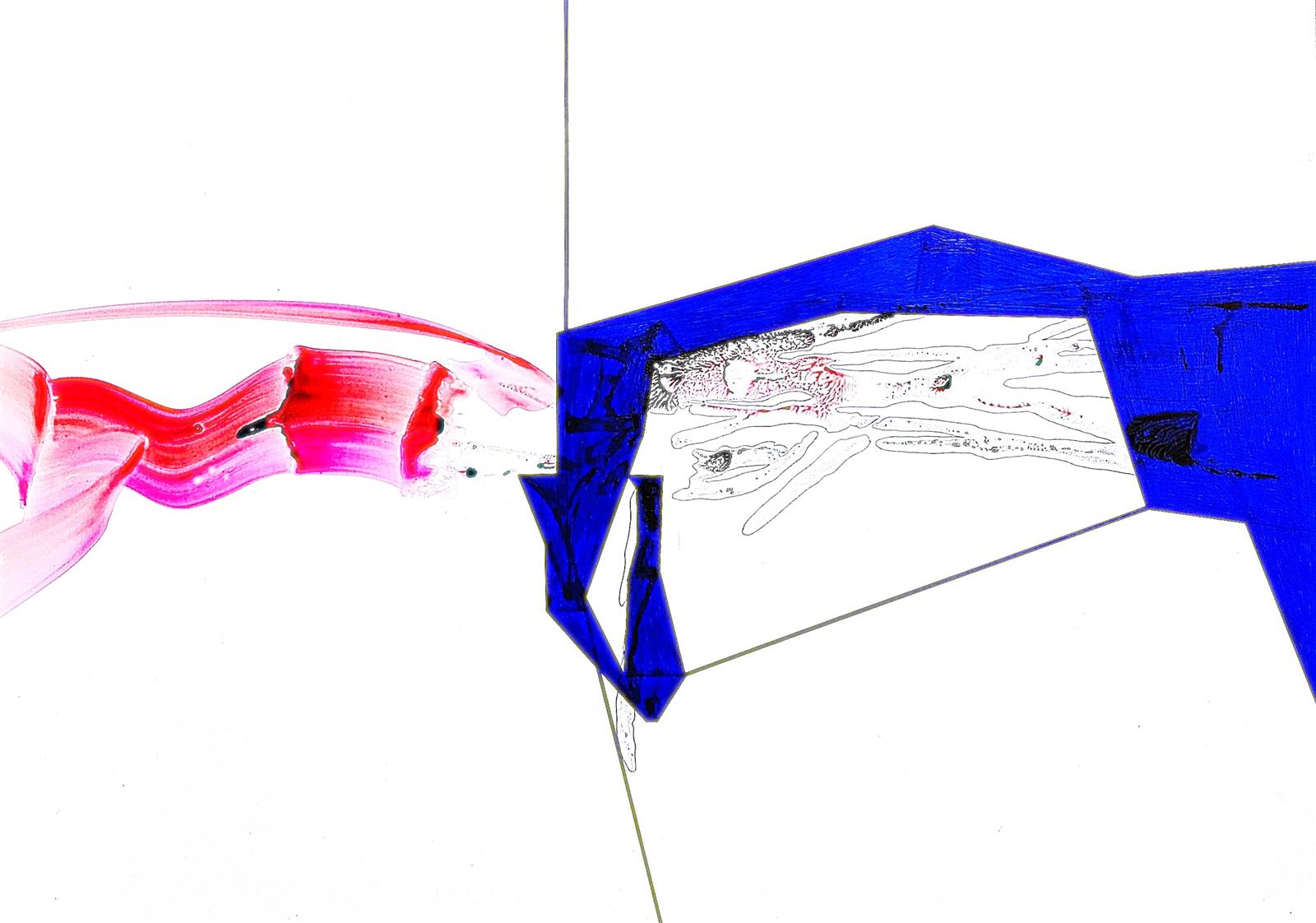 Hard flow | 2025 | 50 x 70 | Acquarelli e biro blu su carta monolucida Bindakote Favini